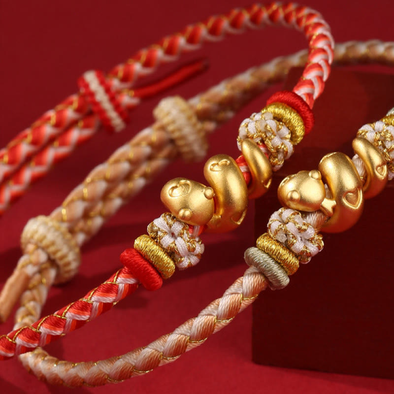 Bracelet porte-bonheur en argent sterling avec motif serpent dégradé de rouge