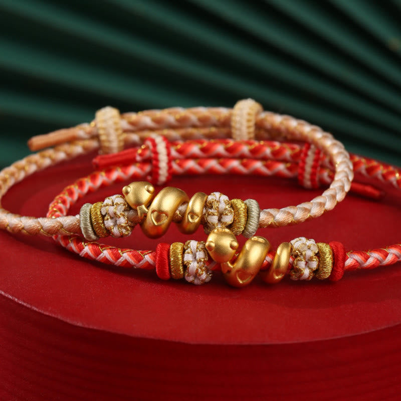 Bracelet porte-bonheur en argent sterling avec motif serpent dégradé de rouge