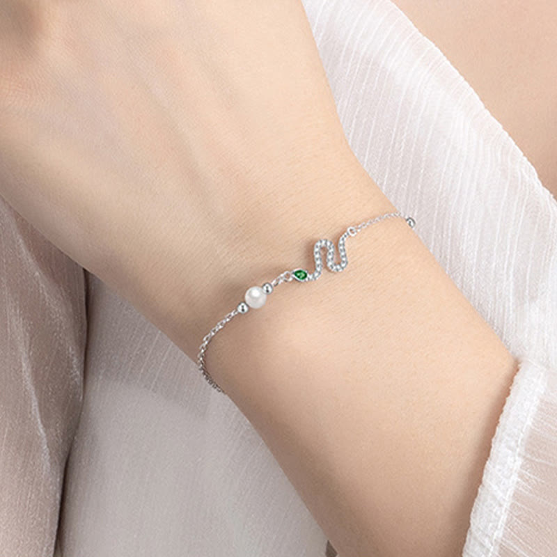 Bracelet porte-bonheur en argent sterling et perles serpent