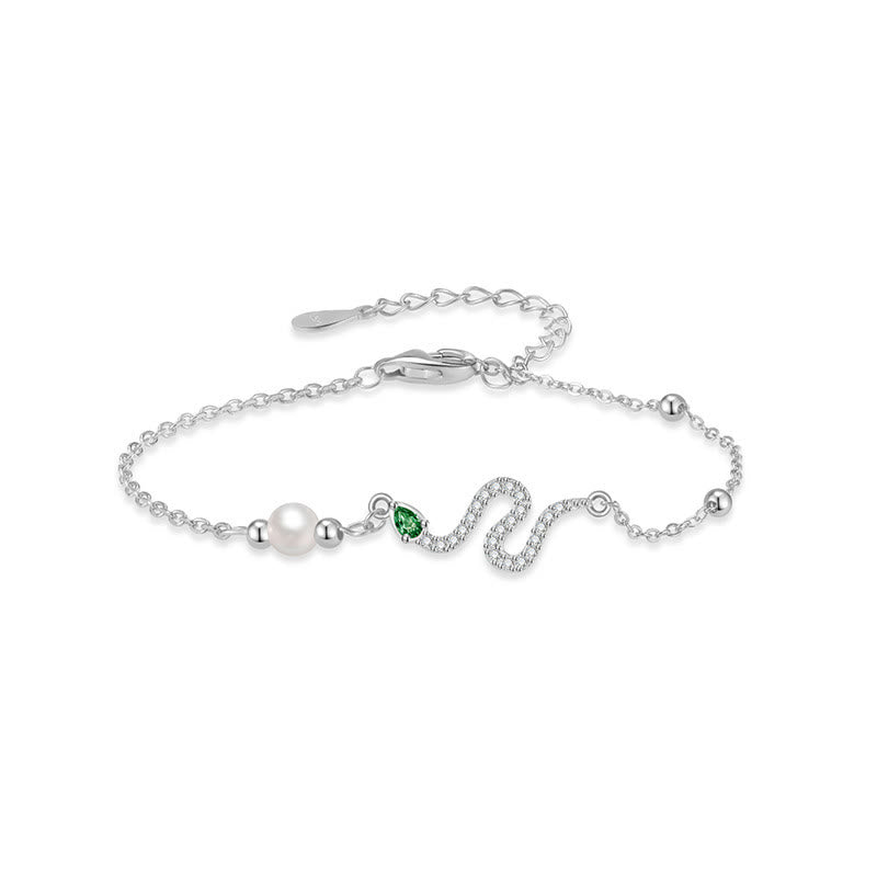 Bracelet porte-bonheur en argent sterling et perles serpent