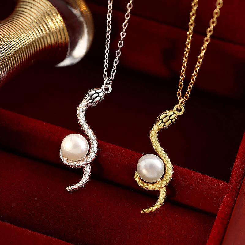 Collier de perles serpent en argent sterling pour la sagesse et la protection