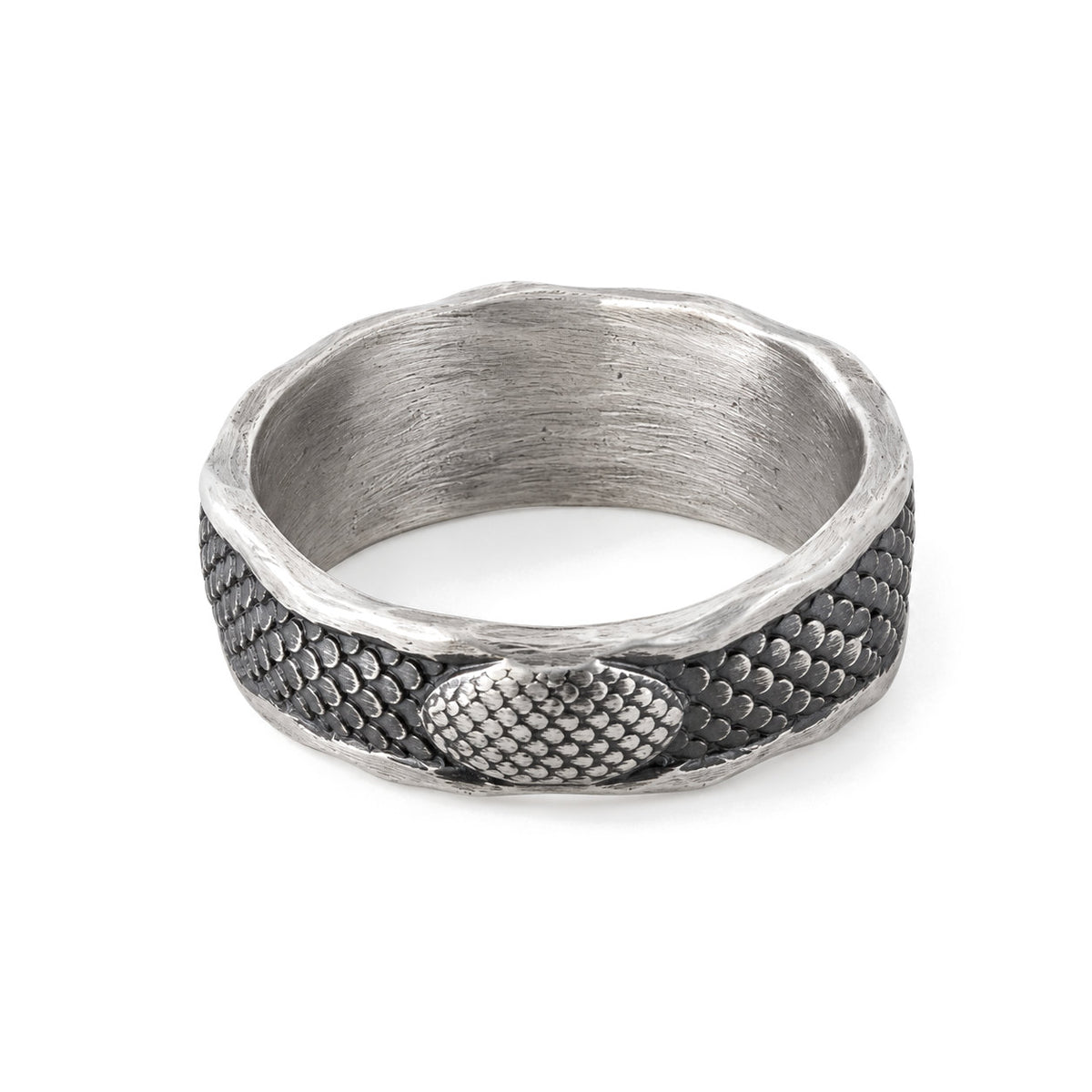 999 Sterling Silver Snake Protection Ring for Wisdom & Resilience, detail on a white background