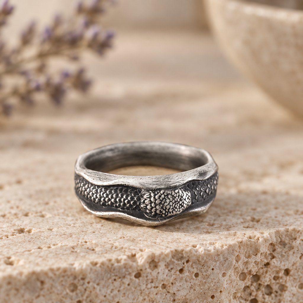 999 Sterling Silver Snake Protection Ring for Wisdom & Resilience, ring