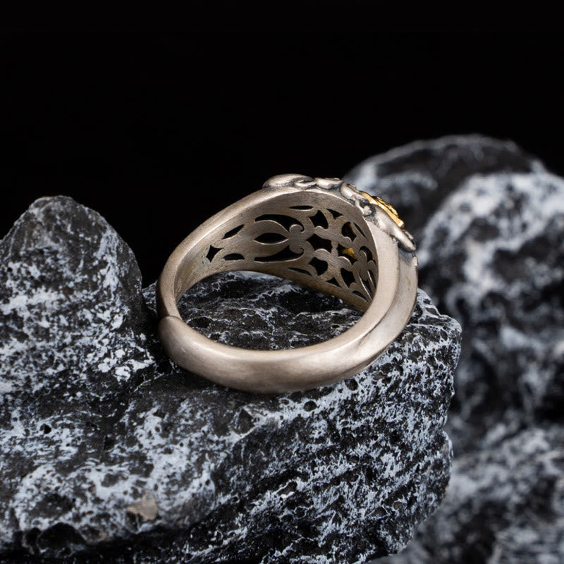 Bague de protection réglable en argent sterling avec tête de mort tibétaine