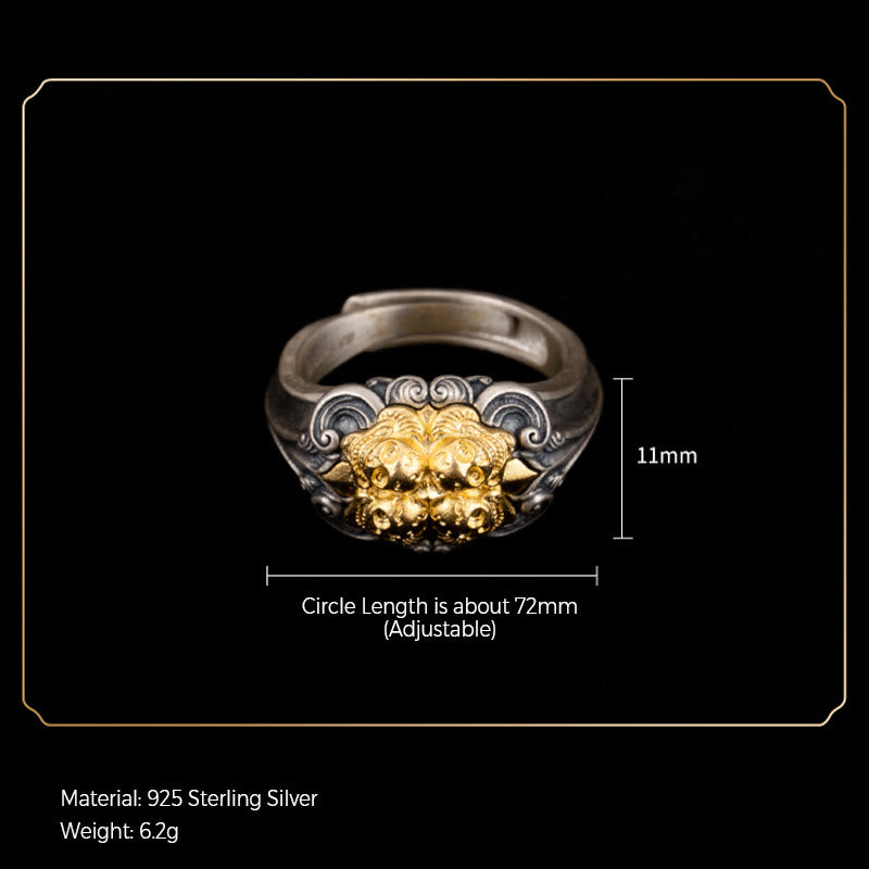Bague de protection réglable en argent sterling avec tête de mort tibétaine