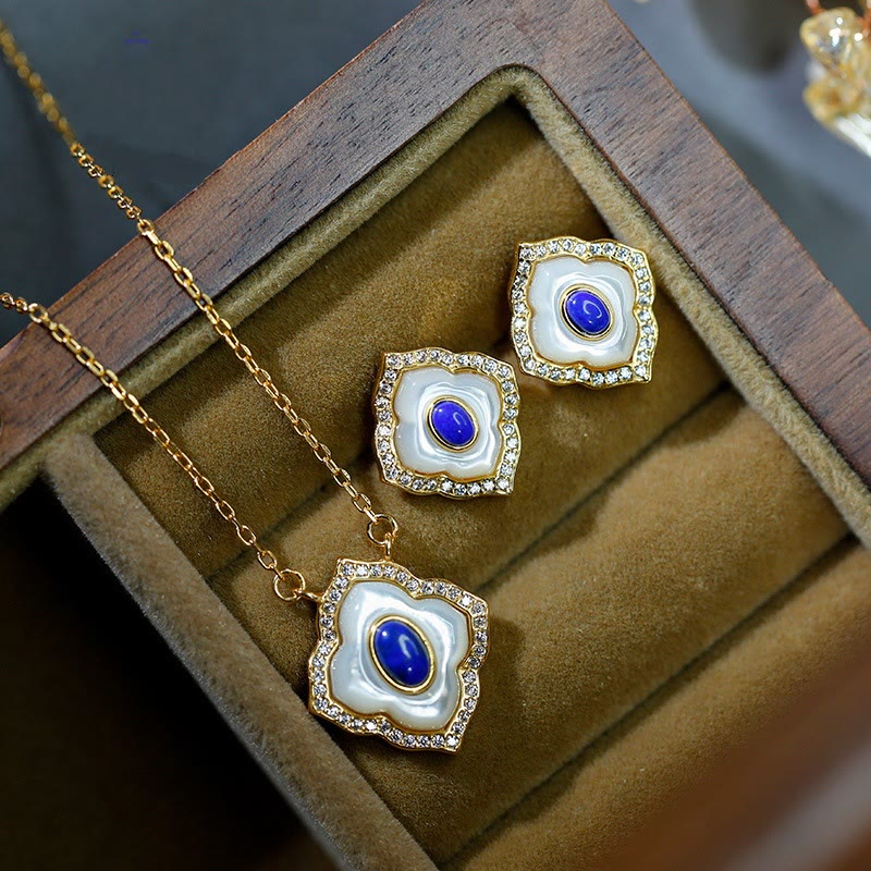 Ensemble collier et boucles d'oreilles spirituels en argent sterling et lazurite Tridacna