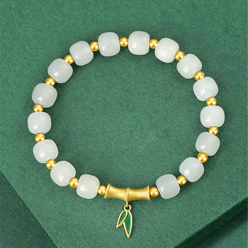Bracelet de protection en argent sterling et jade blanc 6 x 7 mm