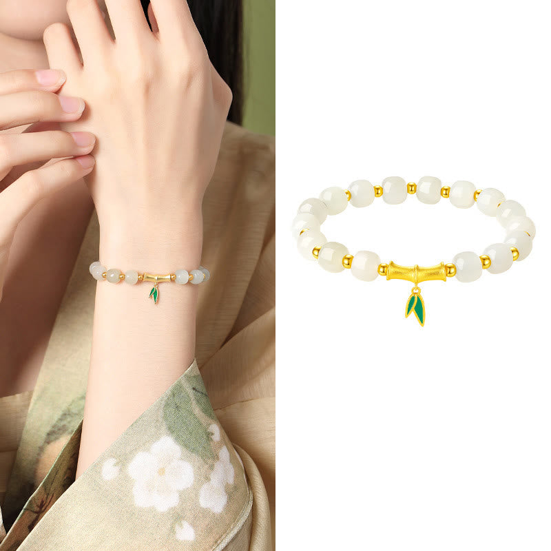 Bracelet de protection en argent sterling et jade blanc 6 x 7 mm