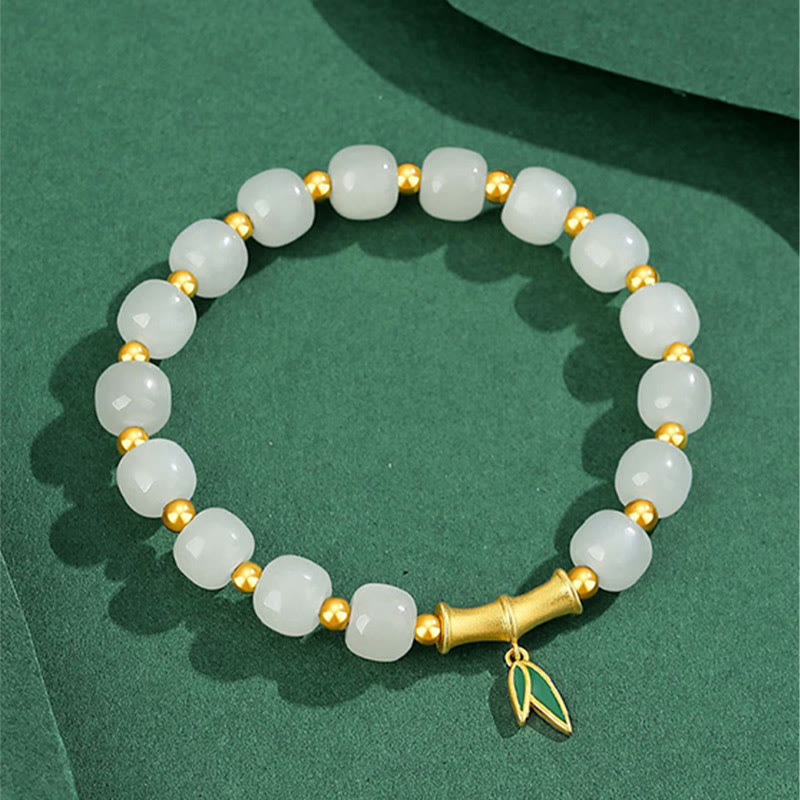 Bracelet de protection en argent sterling et jade blanc 6 x 7 mm