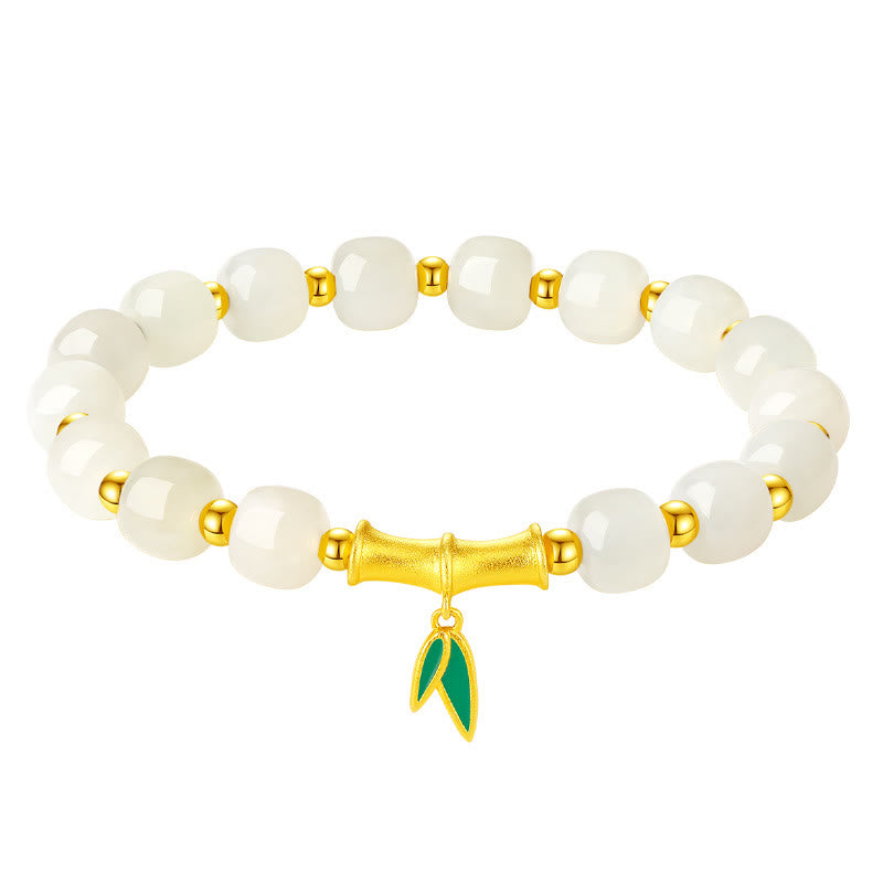 Bracelet de protection en argent sterling et jade blanc 6 x 7 mm