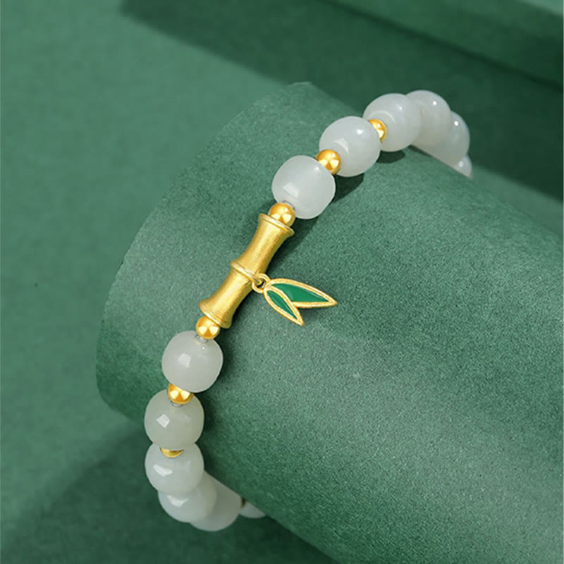 Bracelet de protection en argent sterling et jade blanc 6 x 7 mm
