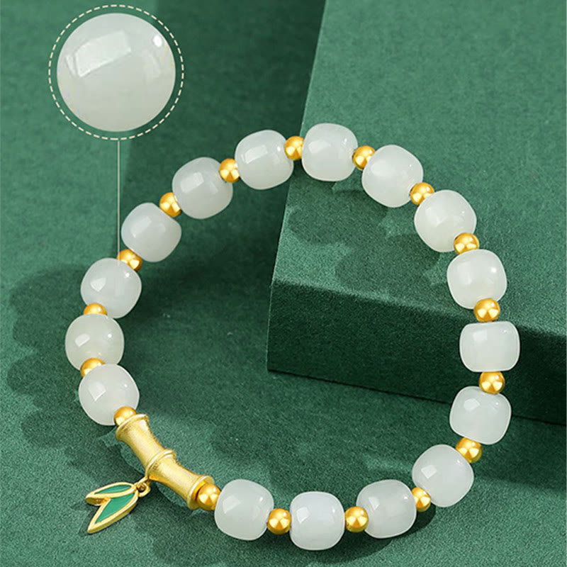 Bracelet de protection en argent sterling et jade blanc 6 x 7 mm