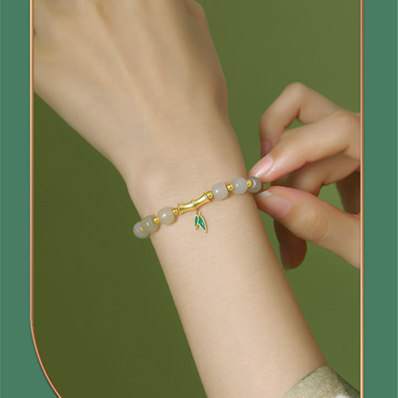 Bracelet de protection en argent sterling et jade blanc 6 x 7 mm