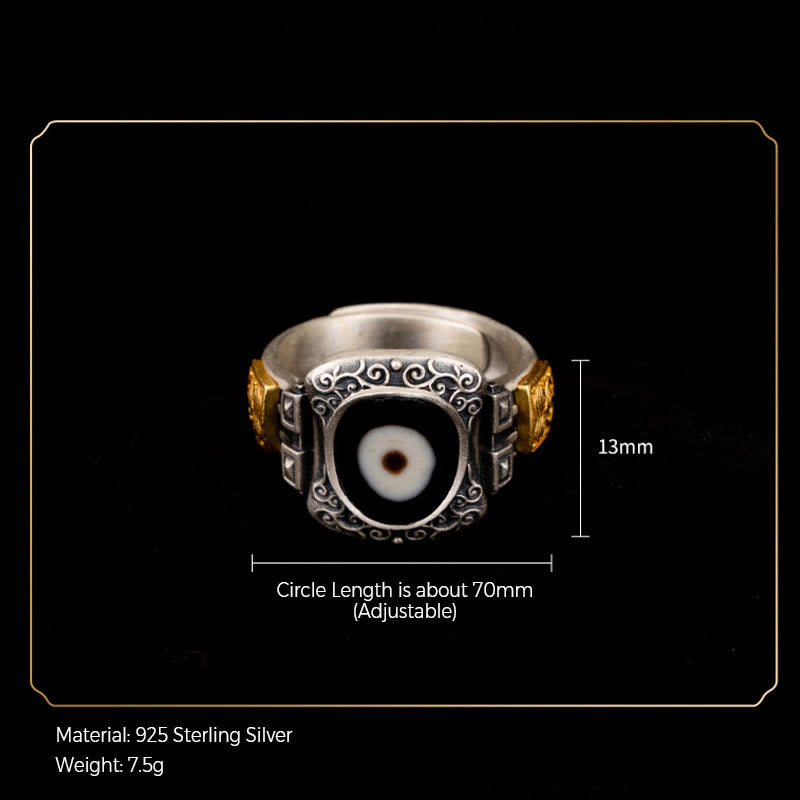 Bague en argent sterling avec perle Dzi de la déesse Zakiram
