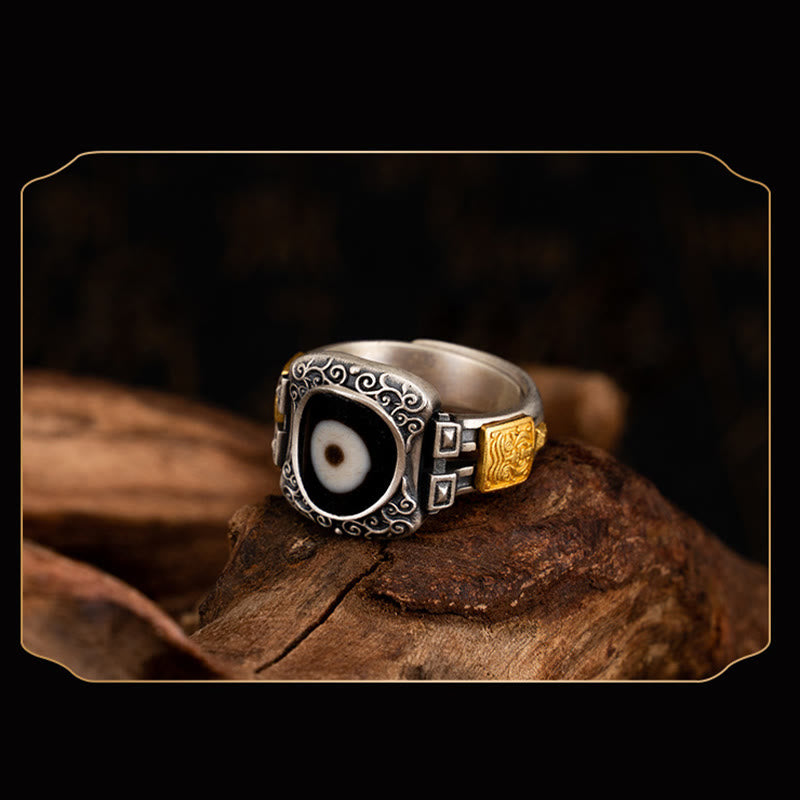 Bague en argent sterling avec perle Dzi de la déesse Zakiram