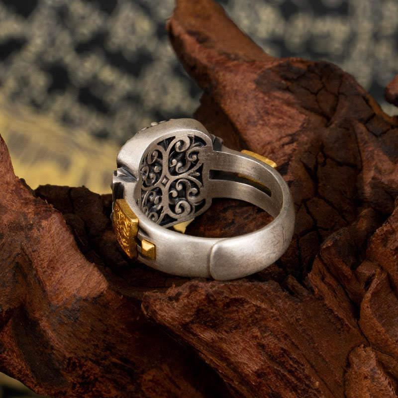 Bague en argent sterling avec perle Dzi de la déesse Zakiram