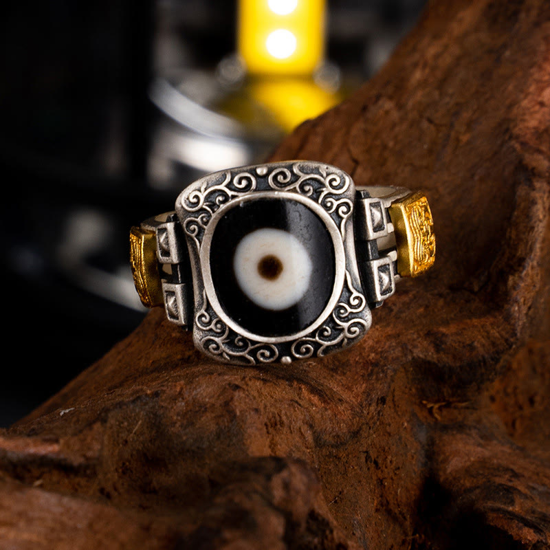 Bague en argent sterling avec perle Dzi de la déesse Zakiram