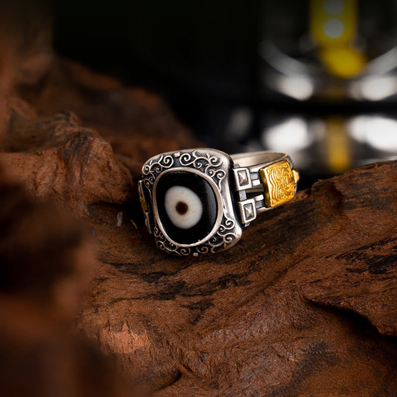 Bague en argent sterling avec perle Dzi de la déesse Zakiram
