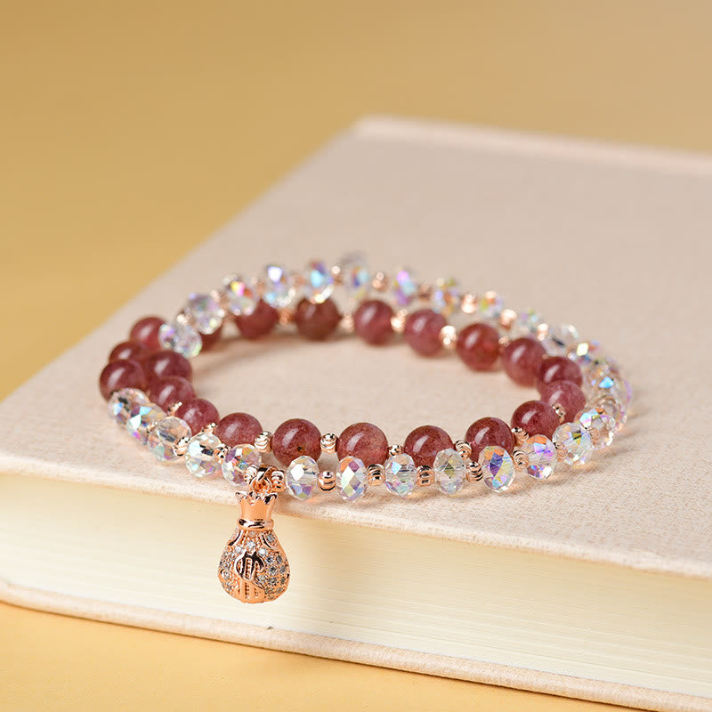 Bracelet énergétique en quartz fraise et quartz clair pour la positivité