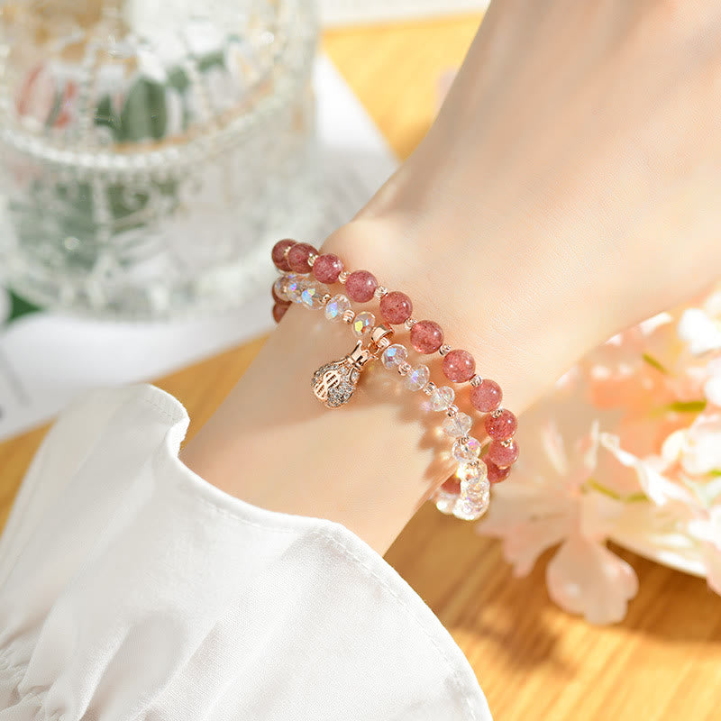 Bracelet énergétique en quartz fraise et quartz clair pour la positivité