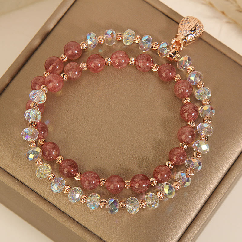Bracelet énergétique en quartz fraise et quartz clair pour la positivité