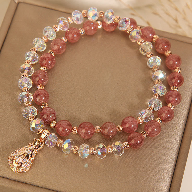 Bracelet énergétique en quartz fraise et quartz clair pour la positivité