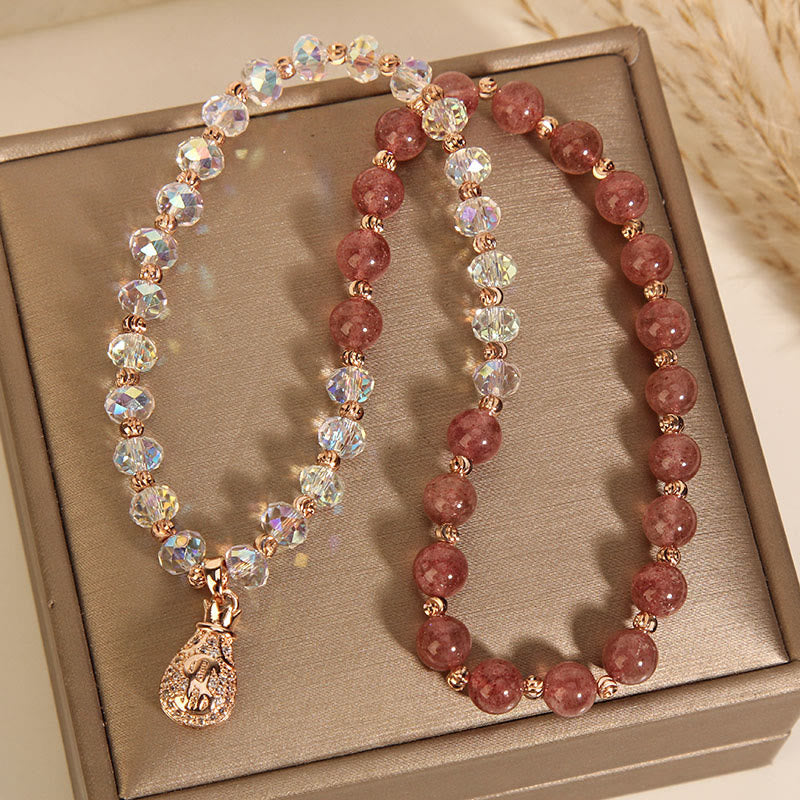 Bracelet énergétique en quartz fraise et quartz clair pour la positivité