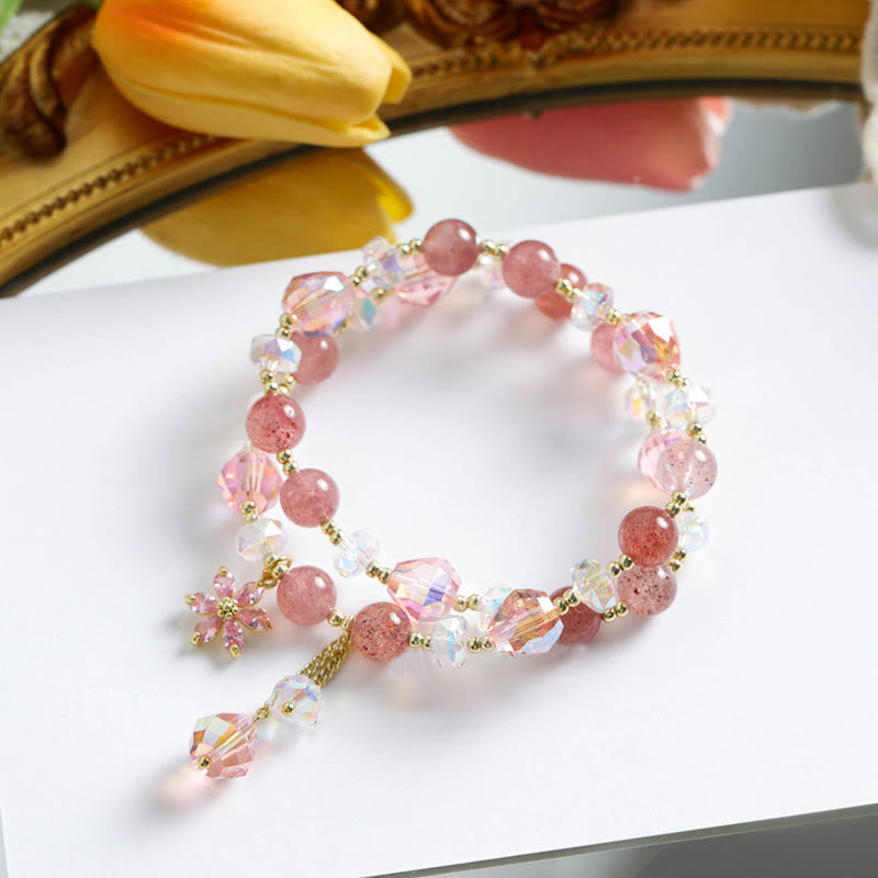 Bracelet de guérison double tour en quartz fraise