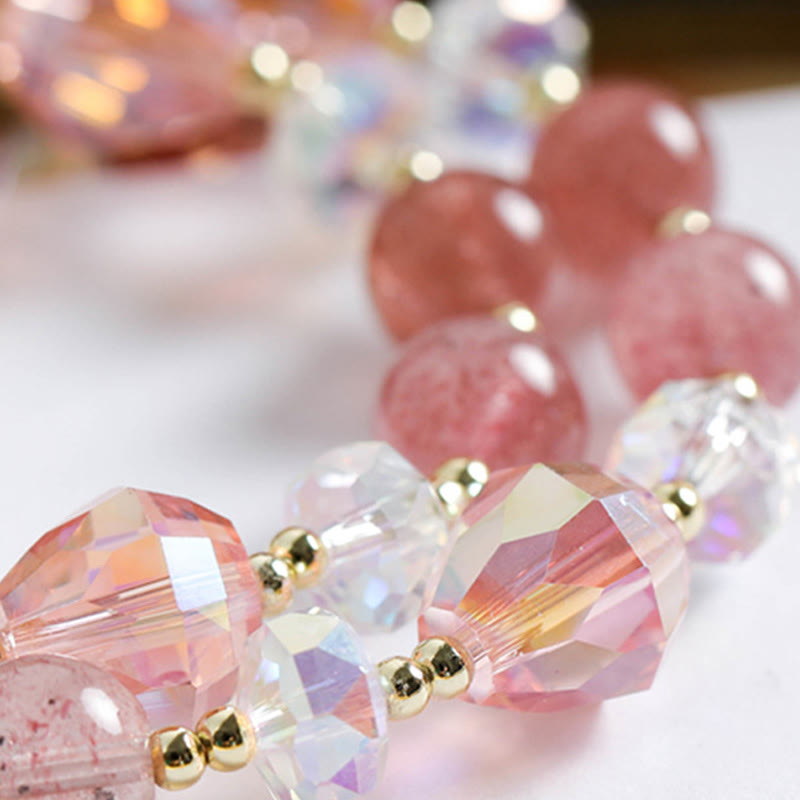 Bracelet de guérison double tour en quartz fraise