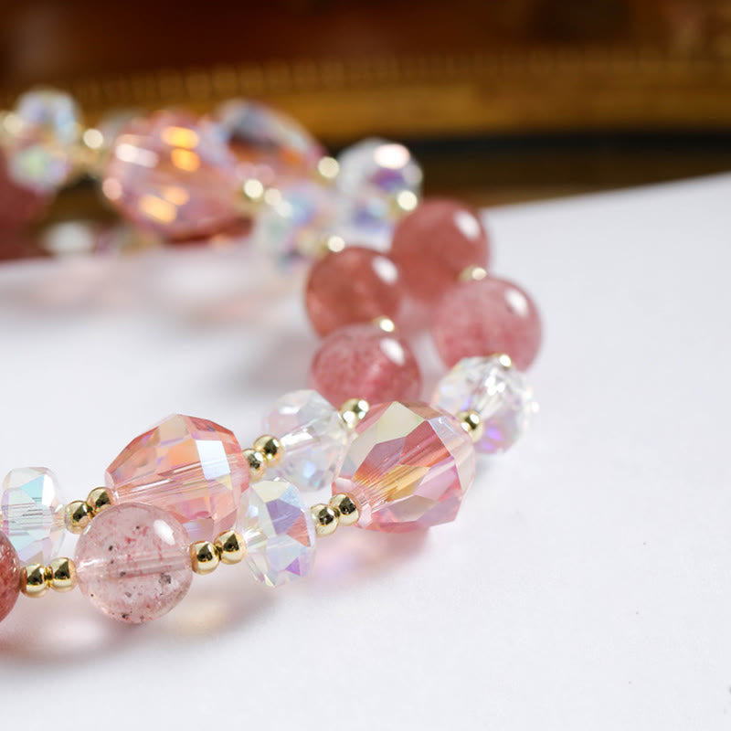 Bracelet de guérison double tour en quartz fraise
