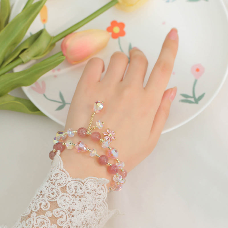 Bracelet de guérison double tour en quartz fraise
