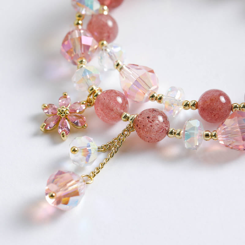 Bracelet de guérison double tour en quartz fraise