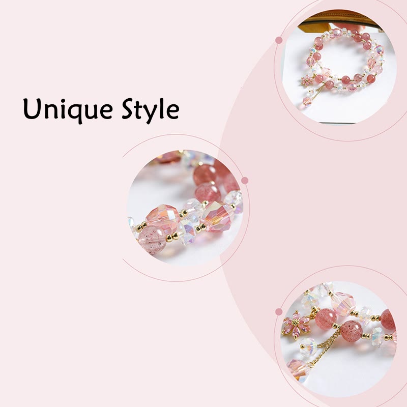 Bracelet de guérison double tour en quartz fraise
