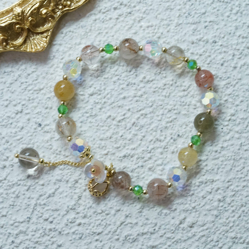 Bracelet de guérison en quartz fraise et fluorite pour une clarté émotionnelle