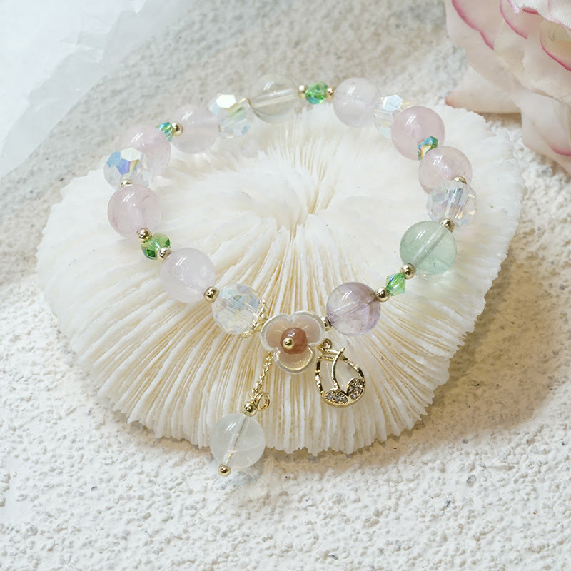 Bracelet de guérison en quartz fraise et fluorite pour une clarté émotionnelle