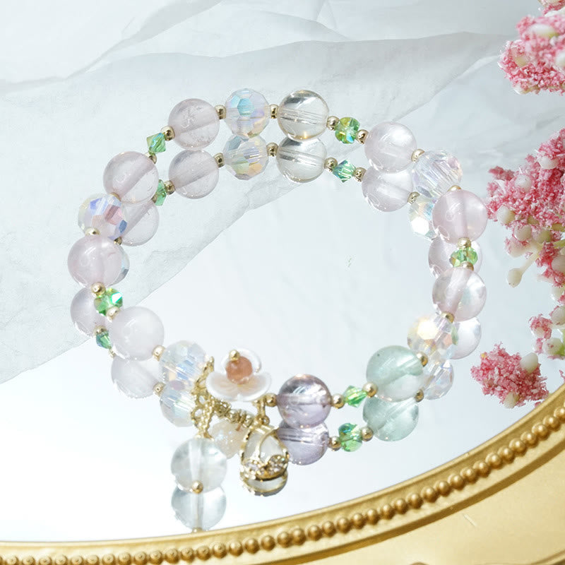 Bracelet de guérison en quartz fraise et fluorite pour une clarté émotionnelle