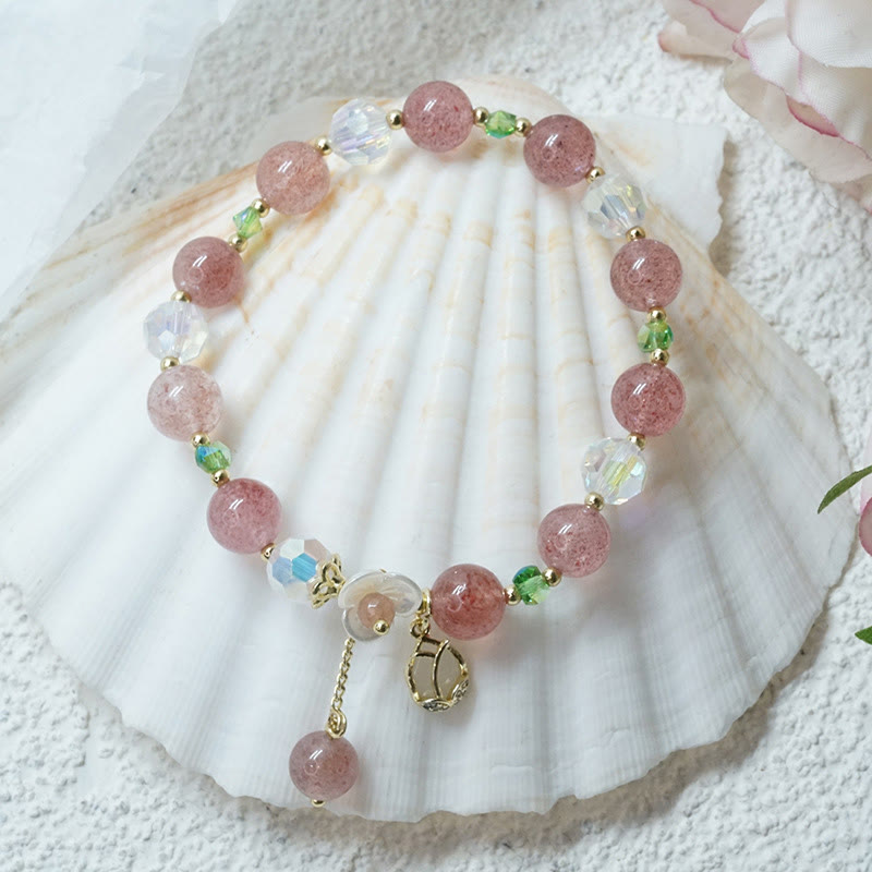 Bracelet de guérison en quartz fraise et fluorite pour une clarté émotionnelle
