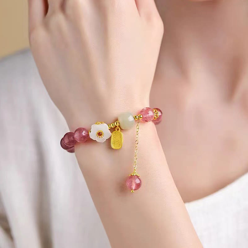 Bracelet de guérison Fu en quartz fraise