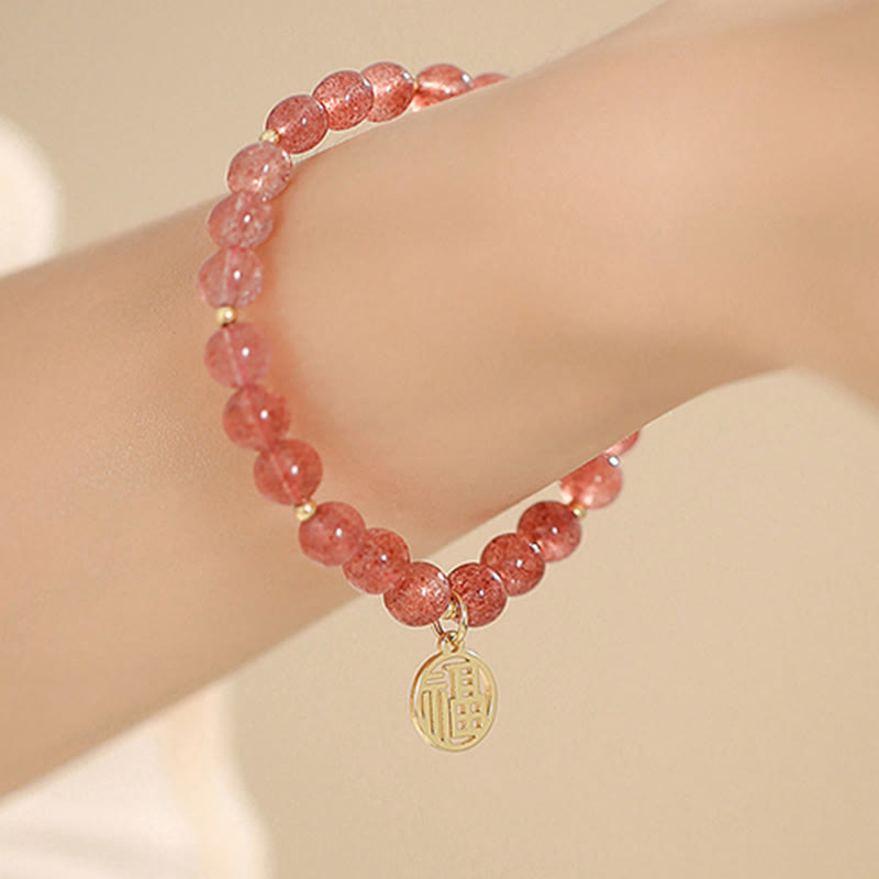 Bracelet à breloques de guérison Fu en quartz fraise