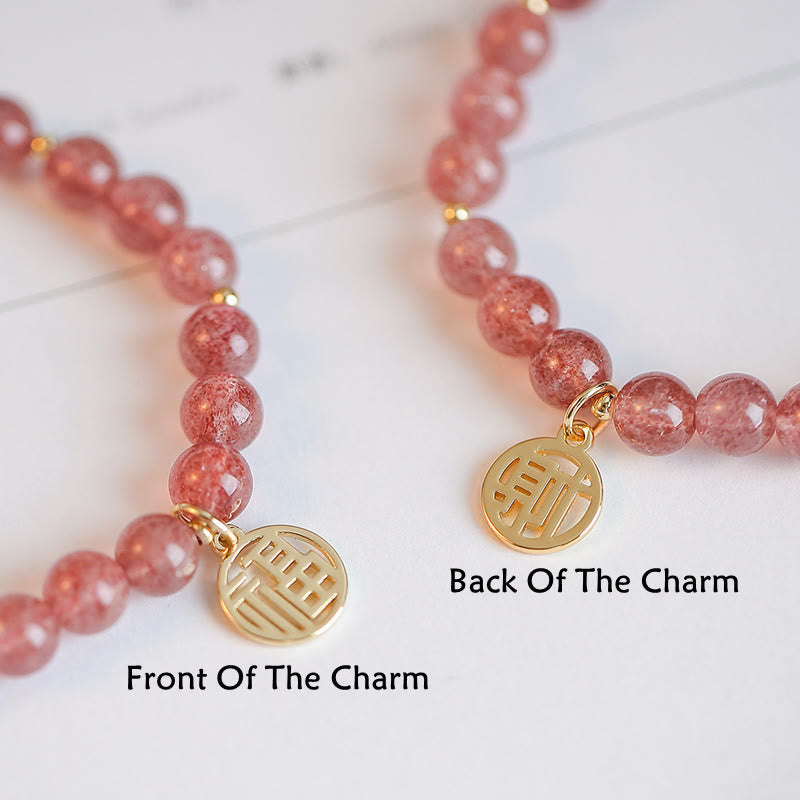 Bracelet à breloques de guérison Fu en quartz fraise