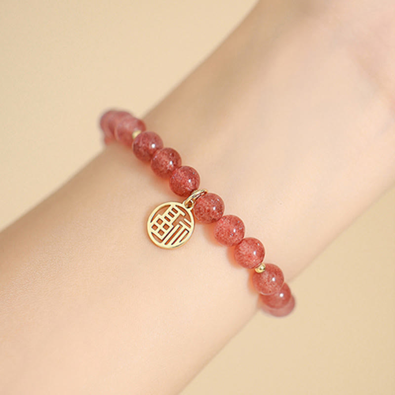 Bracelet à breloques de guérison Fu en quartz fraise