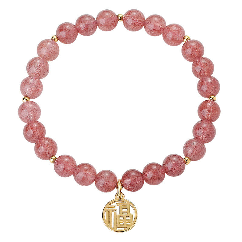 Bracelet à breloques de guérison Fu en quartz fraise
