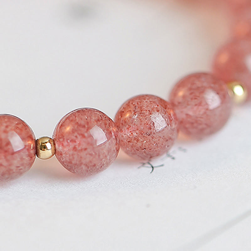 Bracelet à breloques de guérison Fu en quartz fraise