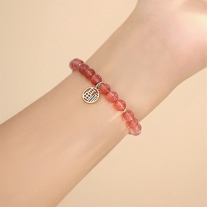 Bracelet à breloques de guérison Fu en quartz fraise