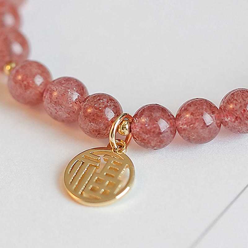 Bracelet à breloques de guérison Fu en quartz fraise