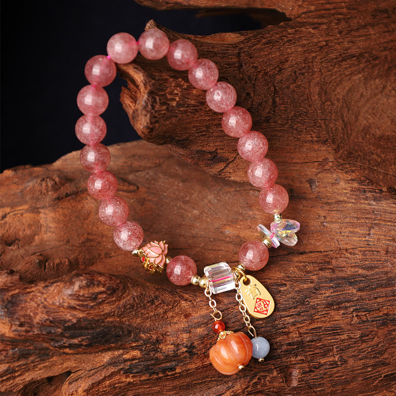 Bracelet spirituel positif avec breloque Fu en quartz fraise