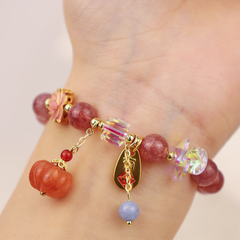 Bracelet spirituel positif avec breloque Fu en quartz fraise