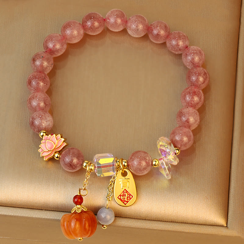 Bracelet spirituel positif avec breloque Fu en quartz fraise