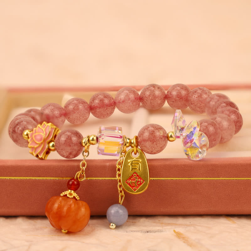 Bracelet spirituel positif avec breloque Fu en quartz fraise
