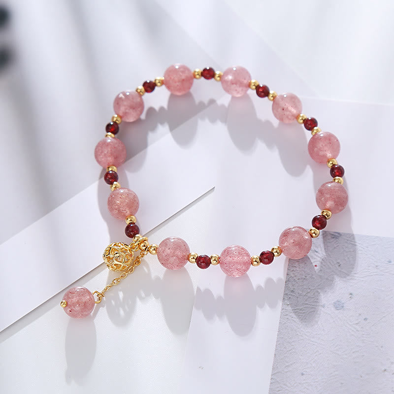 Bracelet Grenat Quartz Fraise Poignet 14-16 cm
